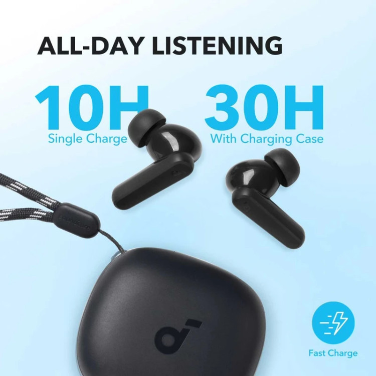 هدفون بلوتوثی انکر مدل soundCore r50i A3949 با قابلیت نویز کنسلینگ، درگاه شارژ usb typ_c ، دارای فناوری Al_Enhanced ، برای کاهش نویز و بهبود مکالمات ، مقاوم در برابر رطوبت و عرق